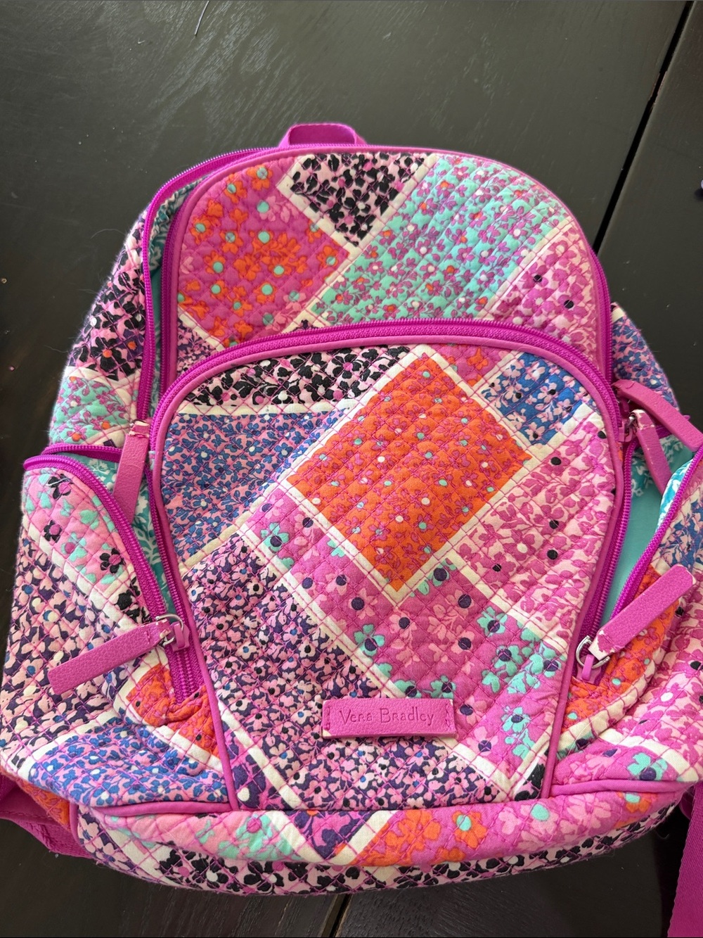 Vera Bradley Kids Quilted Patchwork Backpack – Pink, Orange, Turquoise